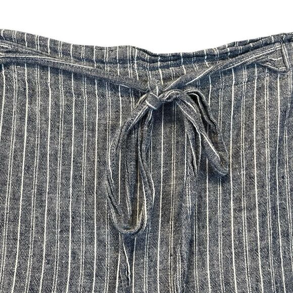 BEACH LUNCH LOUNGE Paperbag Pants Women's Large Blue White Striped Linen Blend - Picture 3 of 13